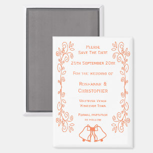 コーラルベルズスクロールワークウェディング日付を保存 マグネット