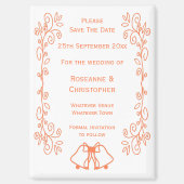 コーラルベルズスクロールワークウェディング日付を保存 マグネット (正面)