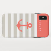 コーラルベージュストリップズキュート航海のいかりモノグラム Case-Mate iPhoneケース (裏面(横))