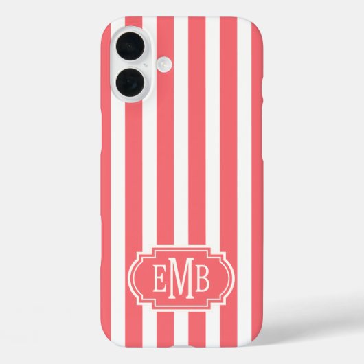 コーラルホワイトのモノグラムストライプ Case-Mate iPhoneケース (裏面)