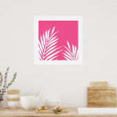 コーラルホワイトアクリルパーム葉ズ ポスター (キッチン)