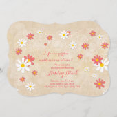コーラルホワイトイエローデイジーブライダルシャワー招待 招待状 (正面/裏面)
