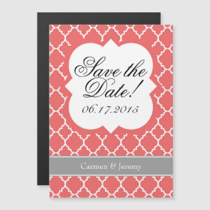 コーラルホワイトクローバーSave The Date Magnet マグネット招待状