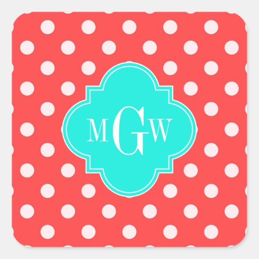 コーラルホワイトドットブルトアクアクローバー3モノグラム スクエアシール (正面)