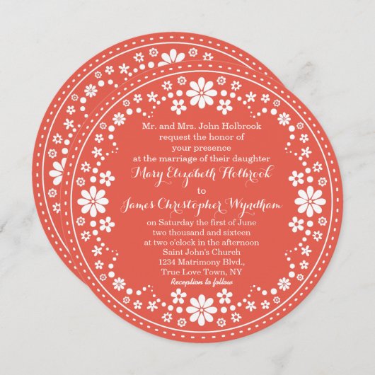 コーラルホワイトフローラリースカスタムズ 招待状 (正面/裏面)