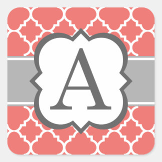 コーラルホワイトモノグラムレターAクローバー スクエアシール