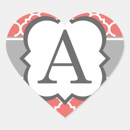 コーラルホワイトモノグラムレターAクローバー ハートシール (正面)