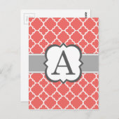 コーラルホワイトモノグラムレターAクローバー ポストカード (正面/裏面)