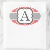 コーラルホワイトモノグラムレターAクローバー 楕円形シール (バッグ)