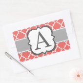 コーラルホワイトモノグラムレターAクローバー 長方形シール (封筒)