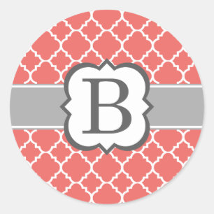 コーラルホワイトモノグラムレターBクローバー ラウンドシール