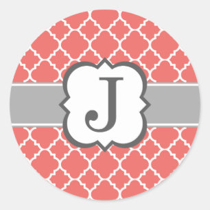 コーラルホワイトモノグラムレターJクローバー ラウンドシール