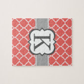 コーラルホワイトモノグラムレターKクローバー ジグソーパズル (横)