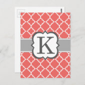 コーラルホワイトモノグラムレターKクローバー ポストカード (正面/裏面)