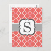 コーラルホワイトモノグラムレターSクローバー ポストカード (正面/裏面)