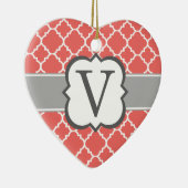 コーラルホワイトモノグラムレターVクローバー セラミックオーナメント (右)