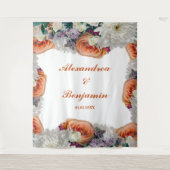 コーラルホワイト フラワー ウェディング フォト バックドロップ タペストリー (正面)