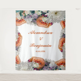 コーラルホワイト フラワー ウェディング フォト バックドロップ タペストリー