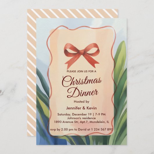 コーラルボウ水彩植物性クリスマスディナー シーズンカード (正面/裏面)