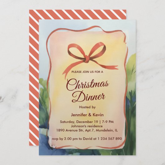 コーラルボウ水彩植物性クリスマスディナー シーズンカード (正面/裏面)