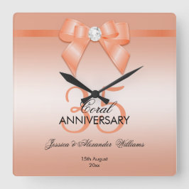 コーラルボウ&リボン35結婚周年記念 スクエア壁時計