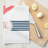 コーラルボ航海のートいかり装飾ブルーストライプズ キッチンタオル (四つ折り)