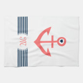 コーラルボ航海のートいかり装飾ブルーストライプズ キッチンタオル (横)