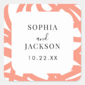 コーラルポップ・アートのモダン抽象芸術スクエア結婚のステッカー スクエアシール (正面)