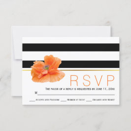 コーラルポピー、白黒ストライプ結婚式RSVP 出欠カード