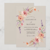 コーラルマウブの芍薬の結婚式 招待状 (正面/裏面)