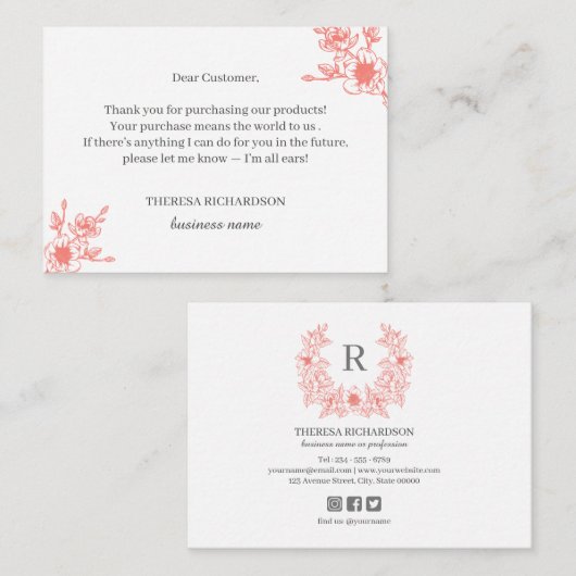 コーラルマグノリアリースご購入ありがとうございます エンクロージャーカード (正面/裏面)
