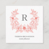 コーラルマグノリアリースモノグラムソーシャルメディアのアイコン スクエア名刺 (正面)
