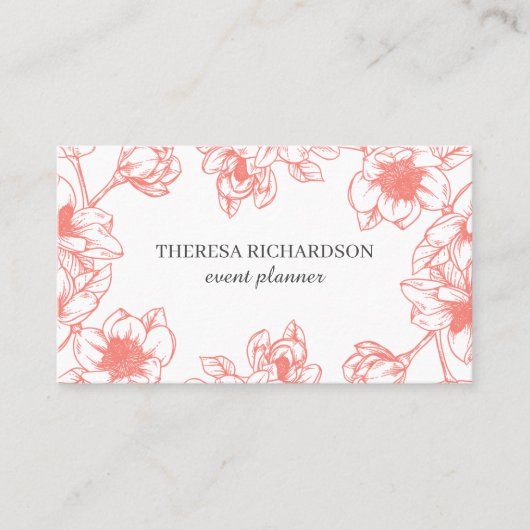 コーラルマグノリアヴィンテージハンドソーシャルメデ絵を描ィア 名刺 (正面)