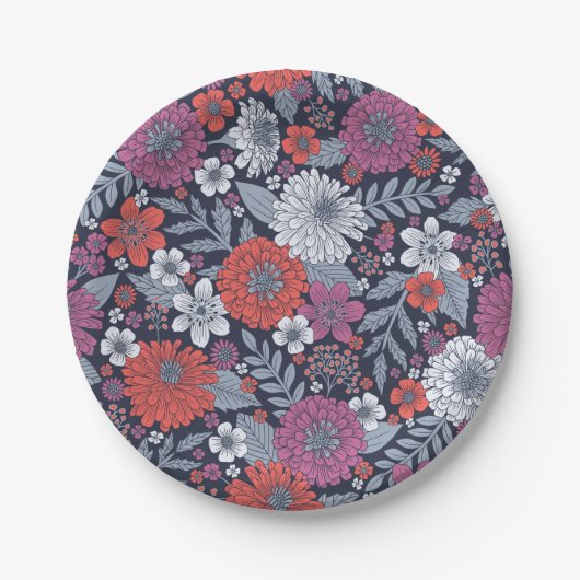 コーラルマゼンタ&ブルージニアスフローラ ペーパープレート (正面)