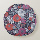 コーラルマゼンタ&ブルージニアスフローラ ラウンドクッション (正面)
