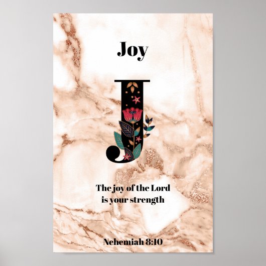 コーラルマーブルグリッターJモノグラムカスタム引用文/名前 ポスター (正面)