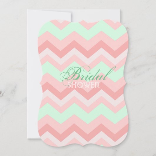 コーラルミッモダントシェブロンブライダルシャワー 招待状 (正面)