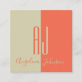 コーラルミニマモダンリスト2トーンジャイアントイニシャル スクエア名刺