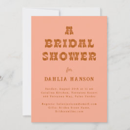 コーラルミニマルブラウンウェスタンブライダルシャワー 招待状