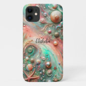コーラルミントの海岸の貝殻と真珠 Case-Mate iPhoneケース (裏面)