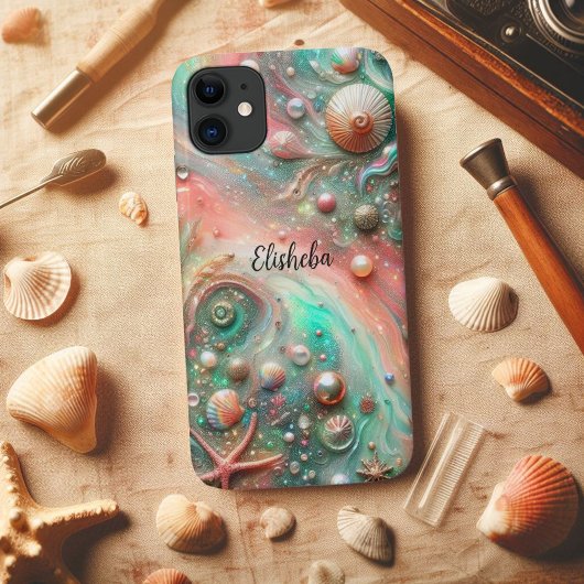 コーラルミントの海岸の貝殻と真珠 Case-Mate iPhoneケース