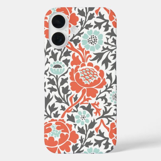 コーラルミントアンドグレーレトロフローラダマスク Case-Mate iPhoneケース (裏面)