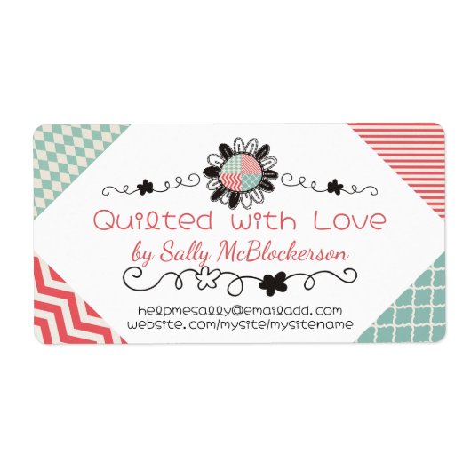 コーラルミントキルティングシームレスフラワーステッチ ラベル (正面)