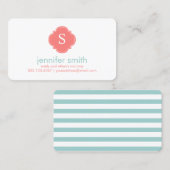 コーラルミントクローバーモノグラムストライプパターン コーリングカード (正面/裏面)