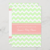 コーラルミントシェブロンカスタムベビーシャワー招待状 招待状 (正面/裏面)