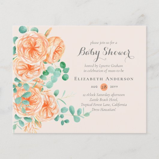 コーラルミントフローラベビーシャワー招待状予算 (正面)