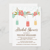 コーラルミ素朴ントメイソンジャーブランチブライダルシャワー 招待状 (正面/裏面)