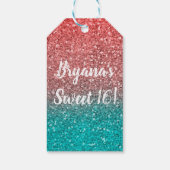 コーラルメロンオレンジティール（緑がかった色）アクアグリーンスパークリーグリッター ギフトタグ (裏面)