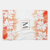 コーラルメープルリーフの水彩洗浄及びモノグラム キッチンタオル (横)
