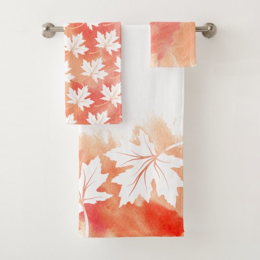 コーラルメープルリーフの水彩洗浄及びモノグラム バスタオルセット (インサイチュ)